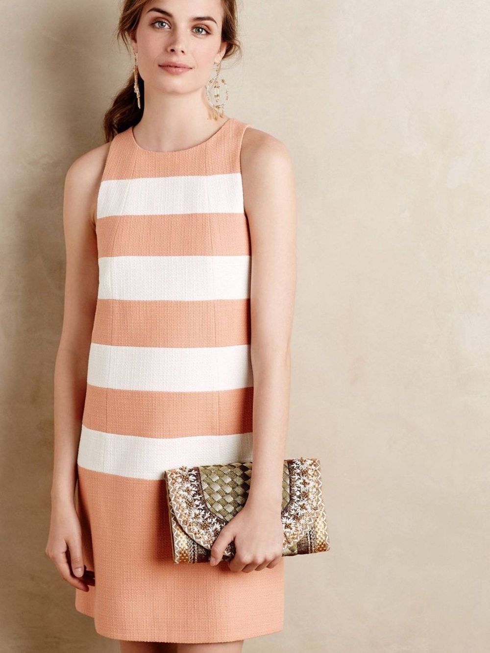 Anthropologie 4c Peach and White Striped Sleeveless Dress